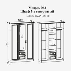 Женева №2 Шкаф 3-х ств. с зерк.,2мя ящ. (ЛДСП бел/МДФ софт светл с пат зол) в Троицке - troick.mebel24.online | фото 2