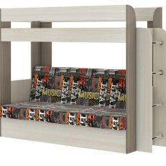 Кровать 2-х ярусная с диваном Карамель 75 (Музыка) Ясень шимо светлый/темный в Троицке - troick.mebel24.online | фото