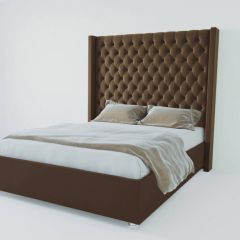 Кровать Версаль ЛЮКС с ПМ 1400 (экокожа коричневая) в Троицке - troick.mebel24.online | фото