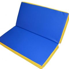 Мат гимнастический 1х1х0,08м складной цв. синий-желтый в Троицке - troick.mebel24.online | фото