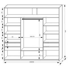 Шкаф-купе 2100 серии SOFT D2+D7+D3+B22+PL2 (по 2 ящика лев/прав+1штанга+1полка) профиль «Графит» в Троицке - troick.mebel24.online | фото 3