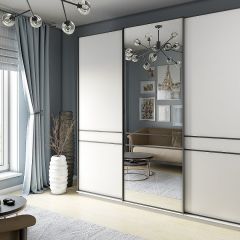 Шкаф-купе 2100 серии SOFT D5+D4+D5+B22+PL3 (по 2 ящика лев/прав+2штанги) профиль «Графит» в Троицке - troick.mebel24.online | фото