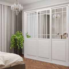 Шкаф-купе 2450 серии NEW CLASSIC K5+K5+K5+B22+PL3 (по 2 ящика лев/прав+1 штанга+1полка) профиль «Капучино» в Троицке - troick.mebel24.online | фото