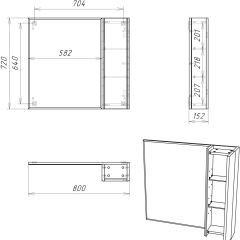 Шкаф-зеркало Uno 80 Дуб серый левый/правый Домино (DU1504HZ) в Троицке - troick.mebel24.online | фото 7