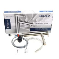 Смеситель д/кухни MELANA-F610303 Stello нерж.сталь, однорычажный, сатин, вытяжной излив в Троицке - troick.mebel24.online | фото 2