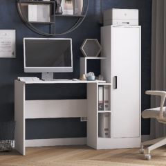 Стол компьютерный СКМ-2 ЛДСП Белый в Троицке - troick.mebel24.online | фото