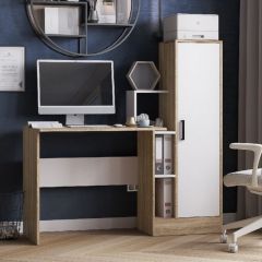 Стол компьютерный СКМ-2 ЛДСП Белый/Дуб сонома в Троицке - troick.mebel24.online | фото