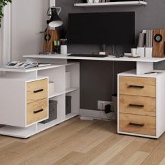 Стол компьютерный угловой СКМУ-3 Белый/Дуб крафт золотой в Троицке - troick.mebel24.online | фото