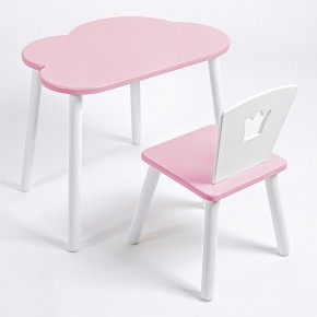 Комплект детский стол ОБЛАЧКО и стул КОРОНА ROLTI Baby (розовая столешница/розовое сиденье/белые ножки) в Троицке - troick.mebel24.online | фото