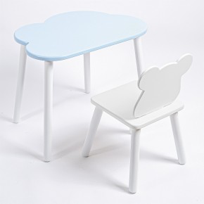Комплект детский стол ОБЛАЧКО и стул МИШКА ROLTI Baby (голубая столешница/белое сиденье/белые ножки) в Троицке - troick.mebel24.online | фото