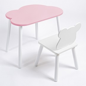 Комплект детский стол ОБЛАЧКО и стул МИШКА ROLTI Baby (розовая столешница/белое сиденье/белые ножки) в Троицке - troick.mebel24.online | фото