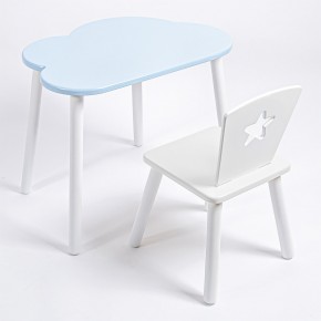 Комплект детский стол ОБЛАЧКО и стул ЗВЕЗДА ROLTI Baby (голубая столешница/белое сиденье/белые ножки) в Троицке - troick.mebel24.online | фото