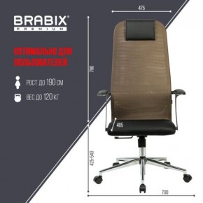 Кресло BRABIX PREMIUM "Ultimate EX-801" хром, плотная двойная сетка Х2, черное/коричневое, 532920 в Троицке - troick.mebel24.online | фото 6