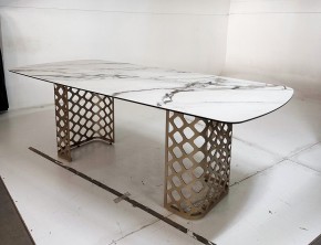 Стол CHIAVARI 220 KL-188 Контрастный мрамор матовый, итальянская керамика / Шампань, ®DISAUR в Троицке - troick.mebel24.online | фото 6