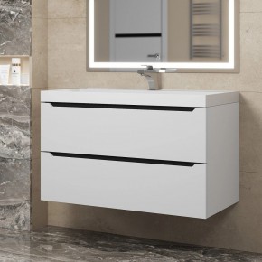 Тумба под раковину Uperwood Tanos 90 см, подвесная, белая/графит в Троицке - troick.mebel24.online | фото