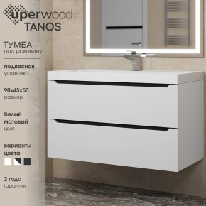 Тумба под раковину Uperwood Tanos 90 см, подвесная, белая/графит в Троицке - troick.mebel24.online | фото 3